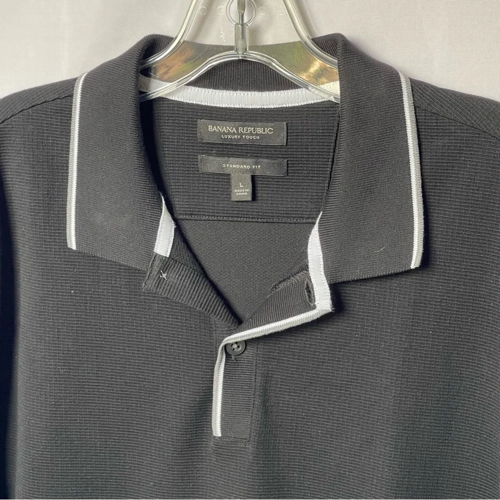 Banana Republic Luxury Touch Slim Fit Polo Black White Trim Size Large